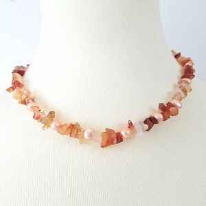 Burnt Orange & Pink Bead Choker Necklace